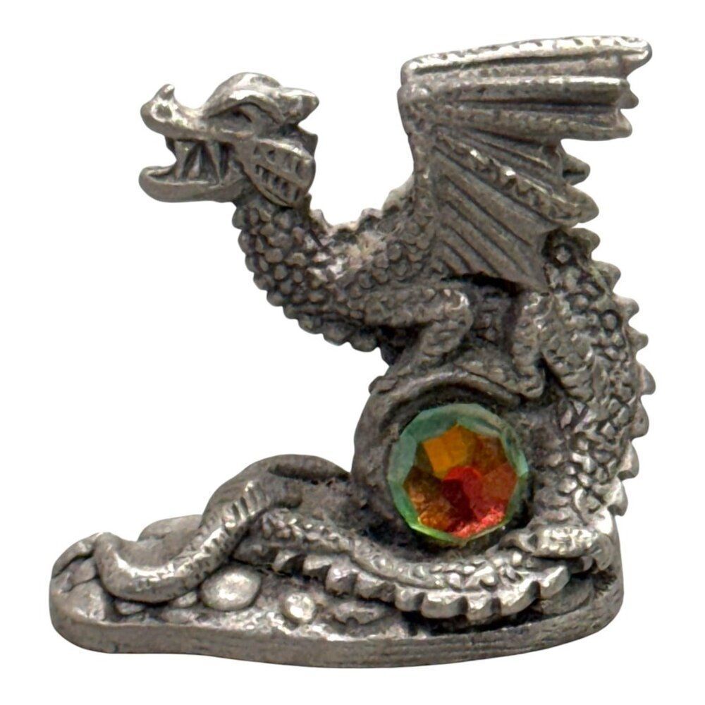 Guardian Of Light Pewter Dragon Figurine Multicolor Gemstone Accent Tudor Mint